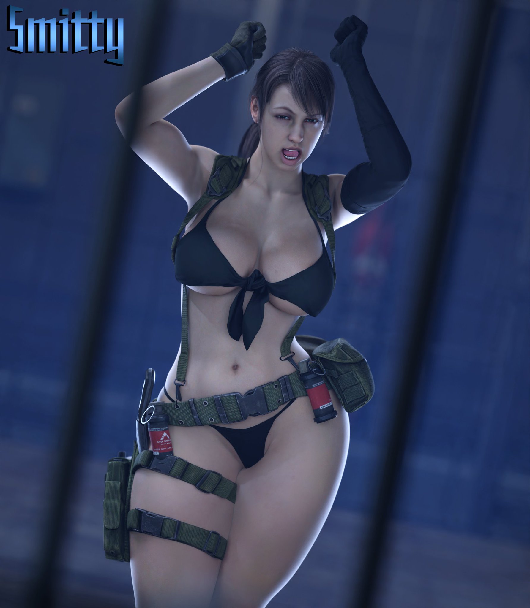 1girls, 3d, artist name, athletic, athletic female, big breasts, breasts, busty, cleavage, curvaceous, curvy, curvy figure, eyebrows, eyelashes, eyes, female, female focus, female only, fit, fit female, hair, hips, hourglass figure, huge breasts, human, kojima productions, konami, large breasts, legs, light skin, light-skinned female, lips, mature, mature female, metal gear, metal gear solid, metal gear solid v, quiet (metal gear), smitty34, solo, solo female, thick, thick legs, thick thighs, thighs, top heavy, upper body, voluptuous, waist, watermark, wide hips