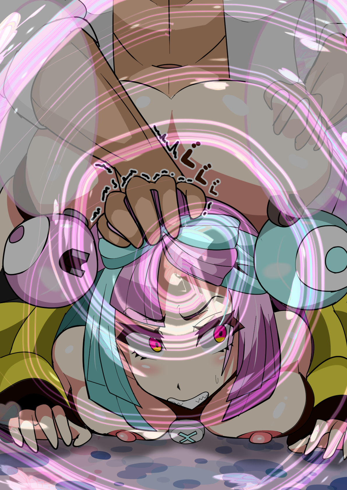 1boy, 1girls, ambiguous penetration, areolae, ass, ass grab, big ass, breasts, cyan hair, fat ass, female, gaburi eru, gym leader, hand on head, huge ass, human, human only, hypnosis, iono (pokemon), light blue hair, light skin, light-skinned female, magnemite, magnemite hair clips, male, multicolored hair, nintendo, nipples, penetration, pink eyes, pink hair, pokemon, pokemon (game), pokemon sv, pounding, sex, sex from behind, twintails, two-tone hair