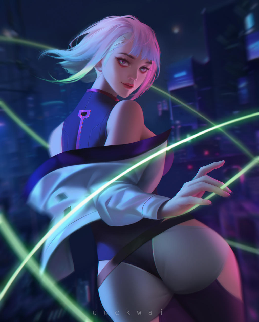 1girls, ass, ass focus, big ass, bubble ass, bubble butt, cd projekt red, cyberpunk 2077, cyberpunk: edgerunners, duckwai, female, female only, leotard, light skin, light-skinned female, lucyna kushinada, monowire, netflix, realistic, studio trigger