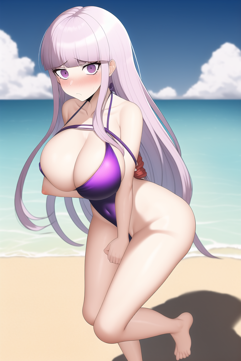 1girls ai_generated breasts danganronpa danganronpa:_trigger_happy_havoc embarrassed female female_only kirigiri_kyouko large_breasts looking_at_viewer multi_digit multi_finger multi_toe nai_diffusion purple_hair shy solo stable_diffusion swimsuit