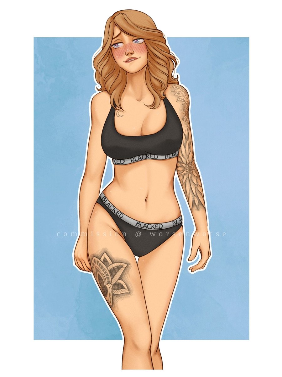 1girls biting_lip blacked blacked_clothing blonde_hair blue_eyes blush bra clothed_female clothing dbd dead_by_daylight female female_only heart-shaped_pupils kate_denson solo solo_female solo_focus sports_bikini sports_bra sportswear tattoo tattoo_on_legs tattoo_sleeve tattooed_arm worsenworse