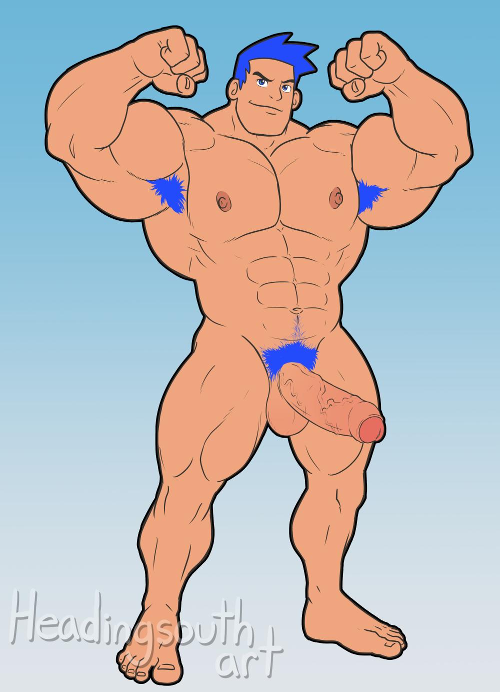 advance_wars armpit_hair balls big_penis boner erection flexing headingsouth male male_only max_(advance_wars) muscles nude penis solo solo_male