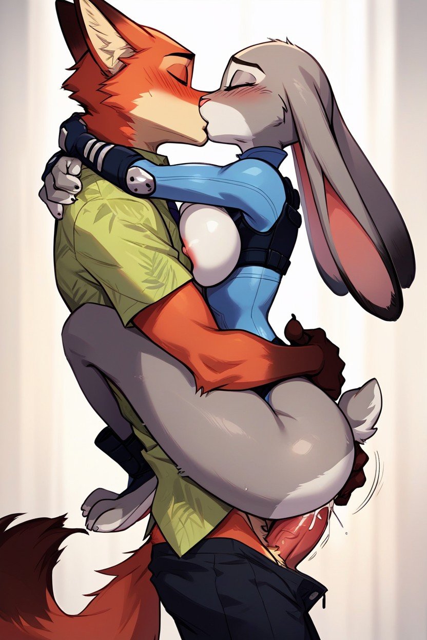 ai_generated big_ass big_breasts big_penis bunny_girl carrying_partner carrying_position createaifurry.com disney furry furry_only hawaiian_shirt hugging hugging_another judy_hopps kissing kissing_while_penetrated nick_wilde opened_shirt police_uniform predator/prey tagme vaginal_penetration zootopia