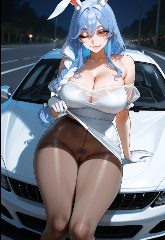 1girls :3 absurd_res absurdres ai_generated alternate_costume arm_support blue_hair bodysuit braid braided_hair car curvy curvy_body curvy_female curvy_figure eyebrows eyelashes female female female_focus female_only full_body gloves hair_between_eyes high_heels high_resolution highres hololive hololive_japan mature mature_female milf multicolored_hair night no_panties off_shoulder on_car orange_eyes outside pantyhose pekomama photoshop presenting presenting_hindquarters pussy pussy_peek revealing road seductive seductive_look see-through see-through_clothing see-through_pantyhose see_through sitting sitting_on_object skirt skirt_lift skirt_up solo solo_female solo_focus thick thick_ass thick_eyebrows thick_thighs vagina vehicle vehicle_focus virtual_youtuber white_gloves white_hair wink winking winking_at_viewer