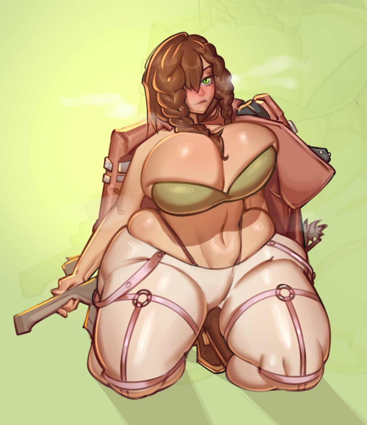 1girls big_ass breasts cleavage female hair_over_one_eye huge_breasts pirozhok straps thick_thighs thighs thong underwear