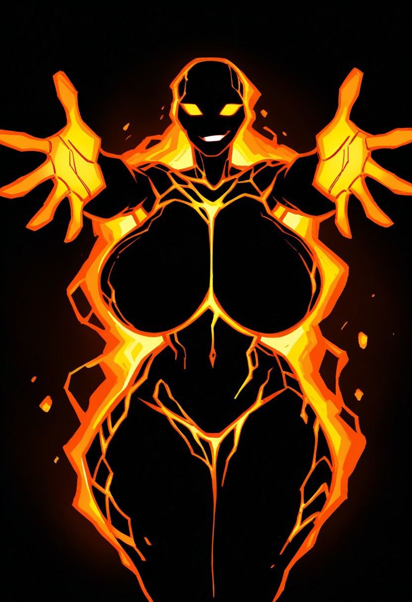 1girls 5_fingers ai_generated armpits belly belly_button big_breasts black_background black_skin breasts completely_nude empty_eyes facing_viewer featureless_breasts featureless_crotch female female_only fire front_view glowing_eyes glowing_hands grin hips huge_breasts humanoid ilya_efimov large_breasts lava_creature looking_at_viewer naked navel no_nipples no_pussy nude nude_female nudity outstretched_arms simple_background smirk solo solo_female stable_diffusion thick thick_thighs thighs voluptuous wide_hips yellow_sclera