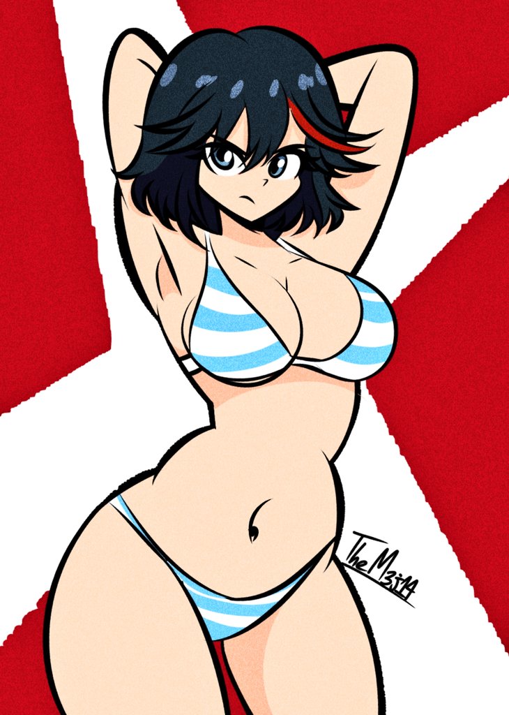 big ass, big breasts, big butt, big thighs, bikini, breasts, curvaceous, curvaceous female, curvaceous figure, curvy, curvy figure, curvy hips, diego mejia, female, female focus, female only, kill la kill, looking at viewer, matoi ryuuko, panties, short hair, stockings, underwear