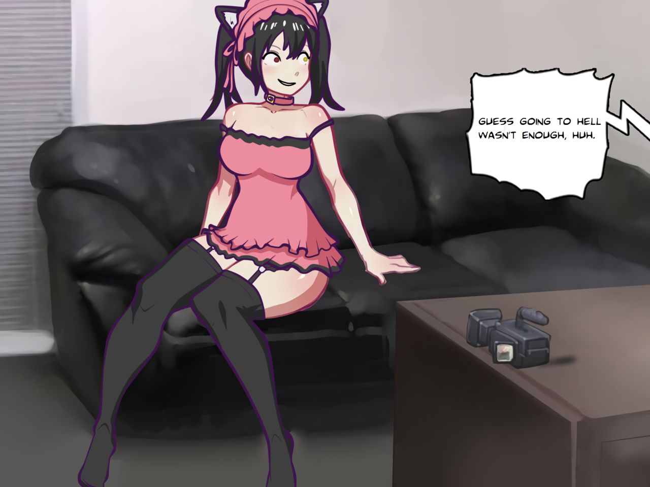1girls, ass, big breasts, black hair, bokuman, breasts, casting couch, cat ears, couch, date a live, female, heterochromia, tokisaki kurumi
