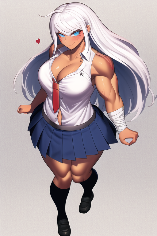 ai_generated blush cleavage danganronpa danganronpa:_trigger_happy_havoc female female_only muscular_female nai_diffusion oogami_sakura school_uniform stable_diffusion tagme