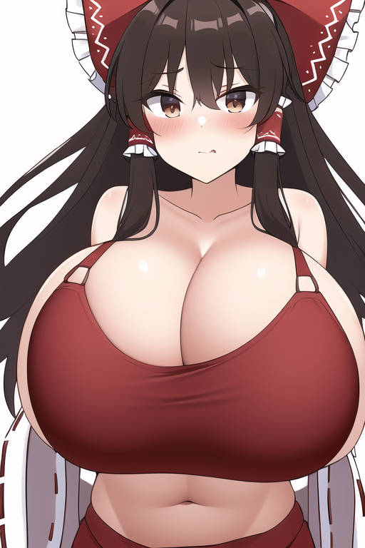 1girls, ai generated, breasts, cleavage, female, female only, huge breasts, large breasts, nai diffusion, reimu hakurei, self upload, stable diffusion, touhou, voluptuous