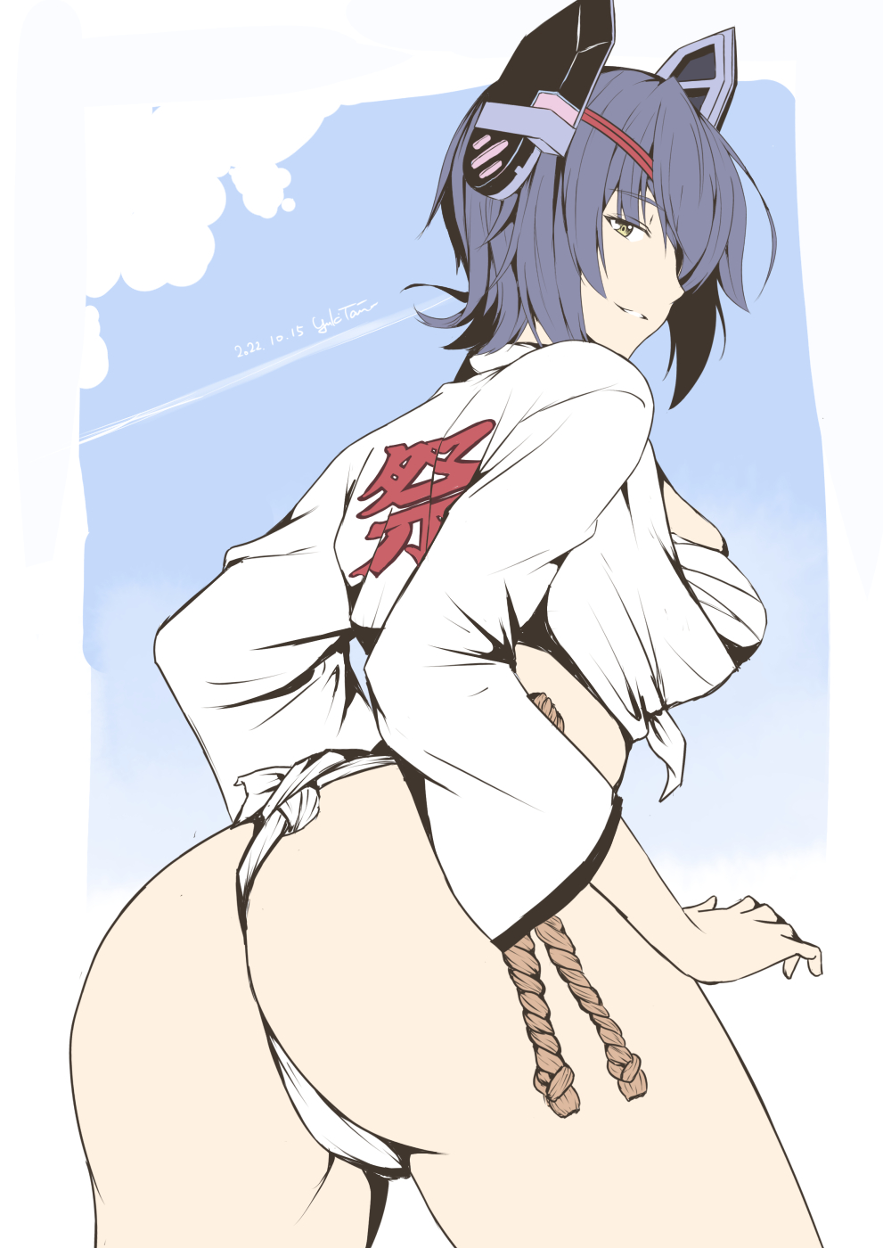 ass big_ass big_butt female fundoshi happi kantai_collection taira_yuuki tenryuu_(kantai_collection) yamakasa yellow_eyes