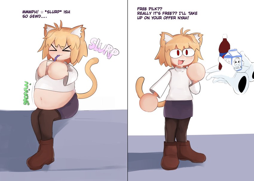 :3 belly_expansion big_belly cat_ears cat_tail comic drinking fat inflation melty_blood meme milk neco-arc obese pepsi pilk right_to_left sequence tagme tsukihime type-moon weight_gain