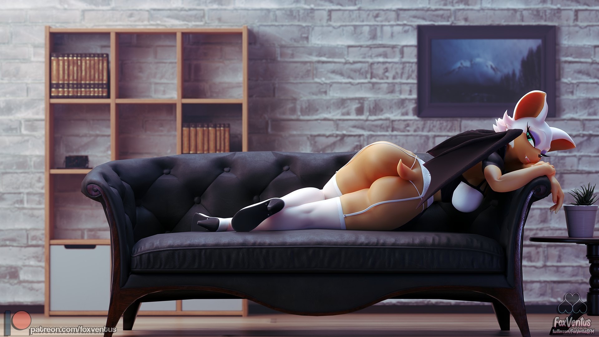 3d, 3d (artwork), 3d model, anthro, ass, bat, bat wings, big ass, big butt, breasts, chiropteran, clothing, digital media (artwork), female, foxventus, furniture, hair, hi res, lingerie, looking at viewer, mammal, membrane (anatomy), membranous wings, mobian, mobian (species), mobian bat, relaxing, rouge the bat, rouge the bat (warfaremchine), seductive, sega, sofa, solo, sonic (series), sonic adventure 2, sonic the hedgehog (series), thigh boots, warfare machine, warfaremachine, white hair, wings