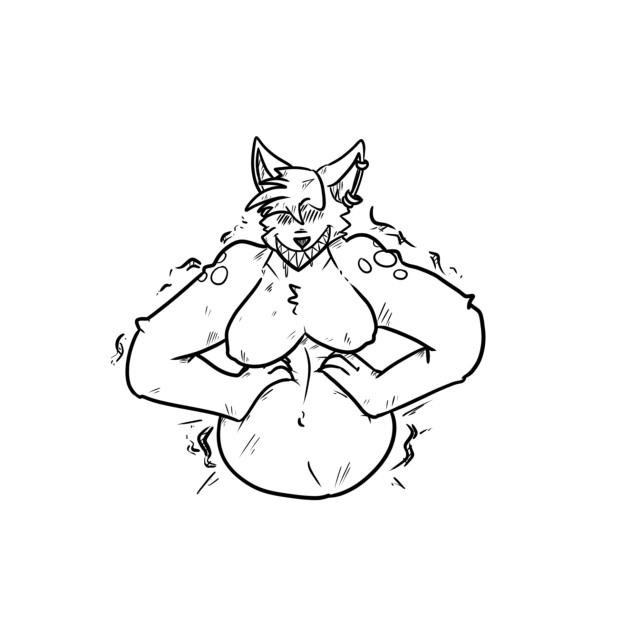 anthro bloated cruel_pred female hyaenid mammal smile smirk solo spotted_hyena vore