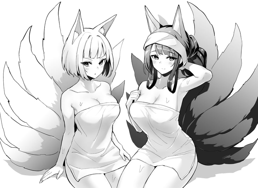 akagi (azur lane), azur lane, female, fox girl, hori (hori no su), kaga (azur lane), kitsune, tagme