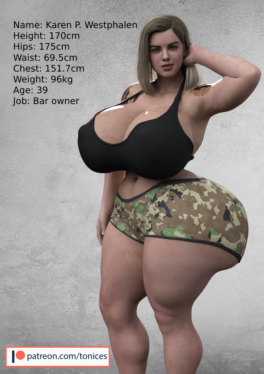 1girls, 3d, armpits, ass, athletic, athletic female, big ass, big breasts, bimbo, breasts, busty, character age, character bio, character height, character profile, character sheet, character weight, cleavage, curvaceous, curvy, female, female only, fit, fit female, hips, hourglass figure, huge ass, huge breasts, human, hyper ass, hyper breasts, karen p. westphalen, karen westphalen, large ass, large breasts, legs, light skin, light-skinned female, lips, massive ass, massive breasts, original, original character, reference sheet, thick, thick legs, thick thighs, thighs, tonices, top heavy, upper body, voluptuous, wide hips