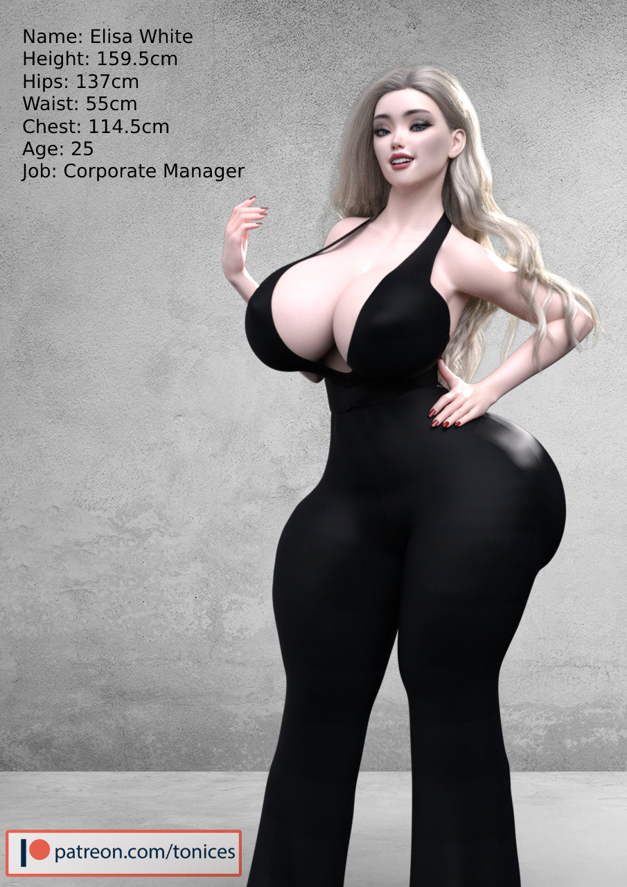 1girls, 3d, armpits, ass, athletic, athletic female, big ass, big breasts, bimbo, breasts, busty, character age, character bio, character height, character profile, character sheet, cleavage, curvaceous, curvy, elisa white, female, female only, fit, fit female, hips, hourglass figure, huge ass, huge breasts, human, hyper ass, hyper breasts, large ass, large breasts, legs, light skin, light-skinned female, lips, massive ass, massive breasts, original, original character, pale skin, pale-skinned female, reference sheet, thick, thick legs, thick thighs, thighs, tonices, top heavy, upper body, voluptuous, wide hips