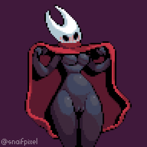 1:1 arthropod blush breasts cloak cloak_only clothed clothing clothing_lift dark_body digital_media_(artwork) fecharis female genitals hollow_knight hornet_(hollow_knight) mask mostly_nude no_underwear pixel_(artwork) pixel_art pussy red_cloak signature simple_background simple_eyes snaif solo team_cherry video_games