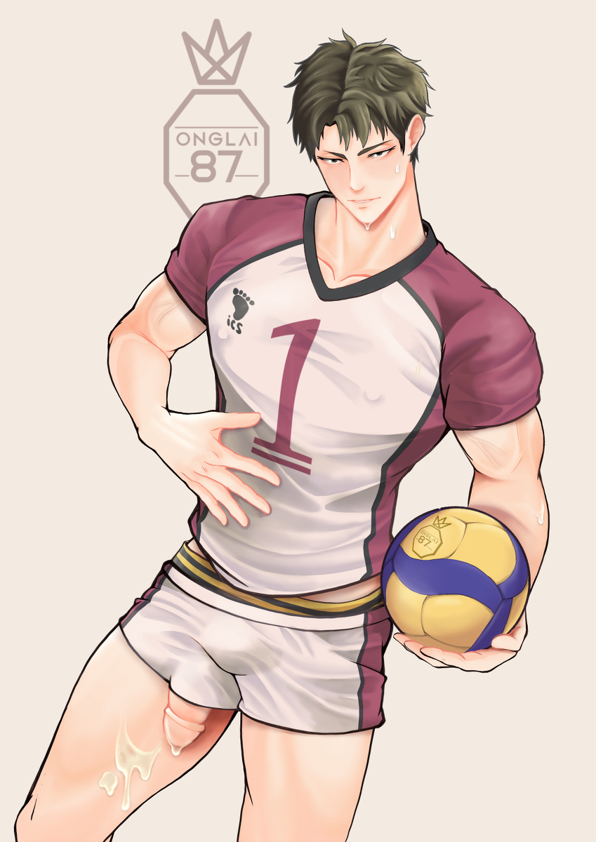 1boy ball brown_hair cum ejaculation male_only onglai87 penis penis_out penis_through_leghole shorts soccer_ball soccer_uniform sports_uniform tagme ushijima_wakatoshi wardrobe_malfunction