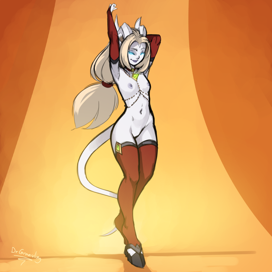 1girls, blizzard entertainment, blonde hair, blue skin, breasts, dr graevling, draenei, female, hooves, horns, iridi (malberrybush), original character, small breasts, solo, stockings, tail, thick thighs, thighhighs, warcraft, world of warcraft