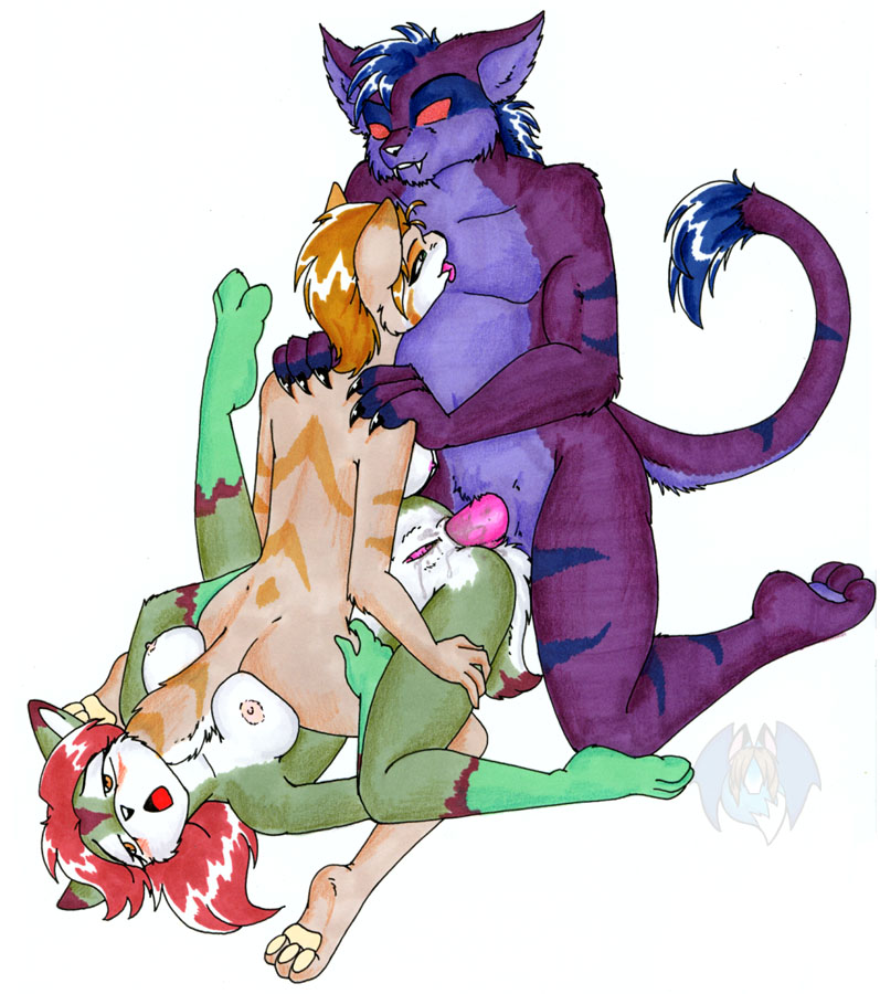 anal anal_sex anthro blush breasts cum feline female fur furry ileah_olson licking male nude on_back pec_licking penetration pussy sex sideboob spread_legs spreading straight threesome tierafoxglove tongue unknown_species wet yuri