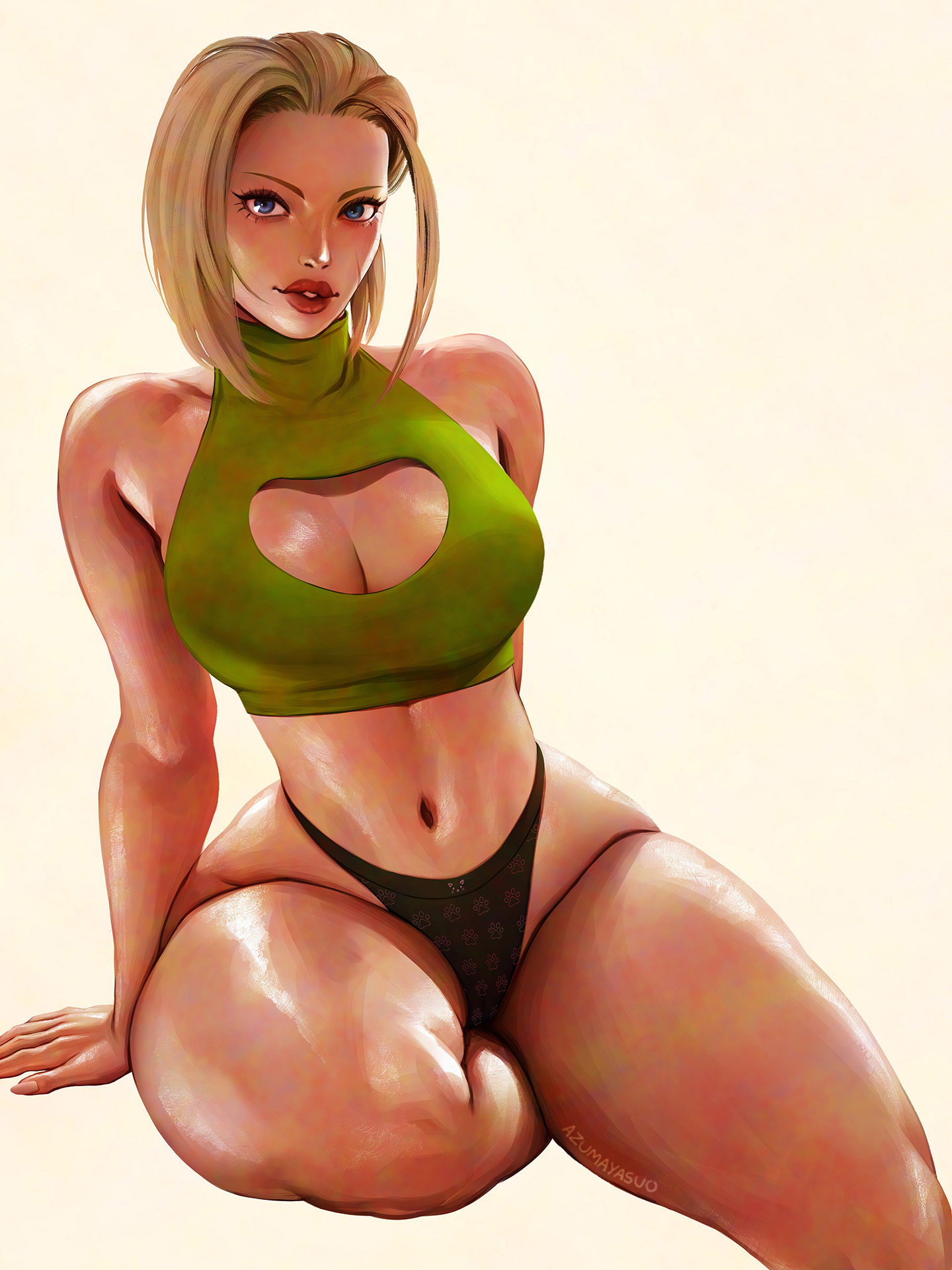 1girls, ass, athletic, athletic female, azuma yasuo, azumaarts, back, big ass, big breasts, black panties, blonde female, blonde hair, breasts, british, british female, cammy white, capcom, clothing, crop top, curvy, domestic cat, female, female only, feminine, fit, fit female, hips, legs, light skin, light-skinned female, lips, nail polish, panties, street fighter, street fighter 6, thick thighs, thighs