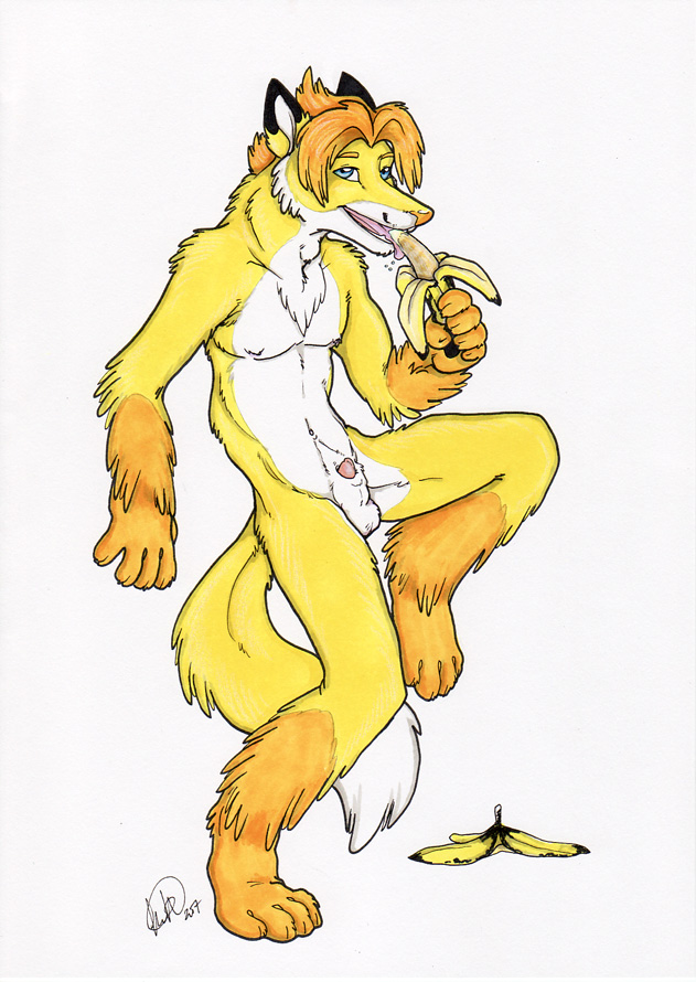 1boy 2007 banana fruit furry kwik male male_only nude penis sheath solo suggestive_food