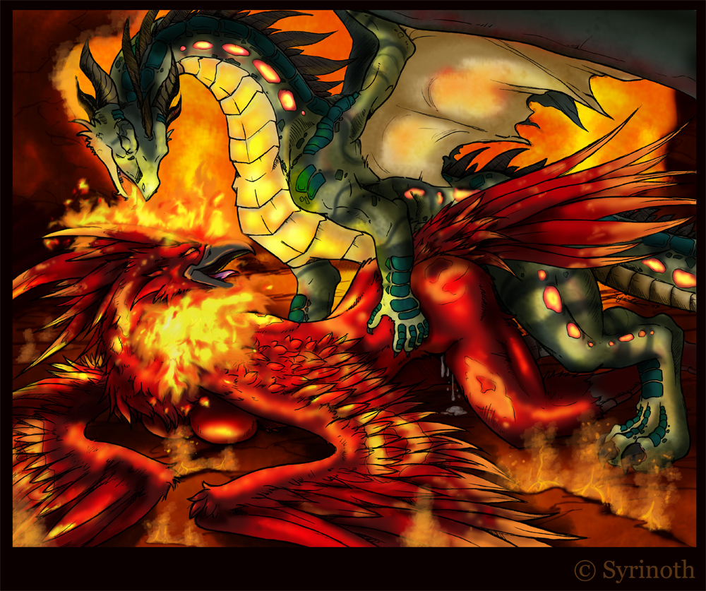 breasts cum cum_inside dragon female feral fiery fire hiroi_kairu horns male mounting phoenix scalie straight wings