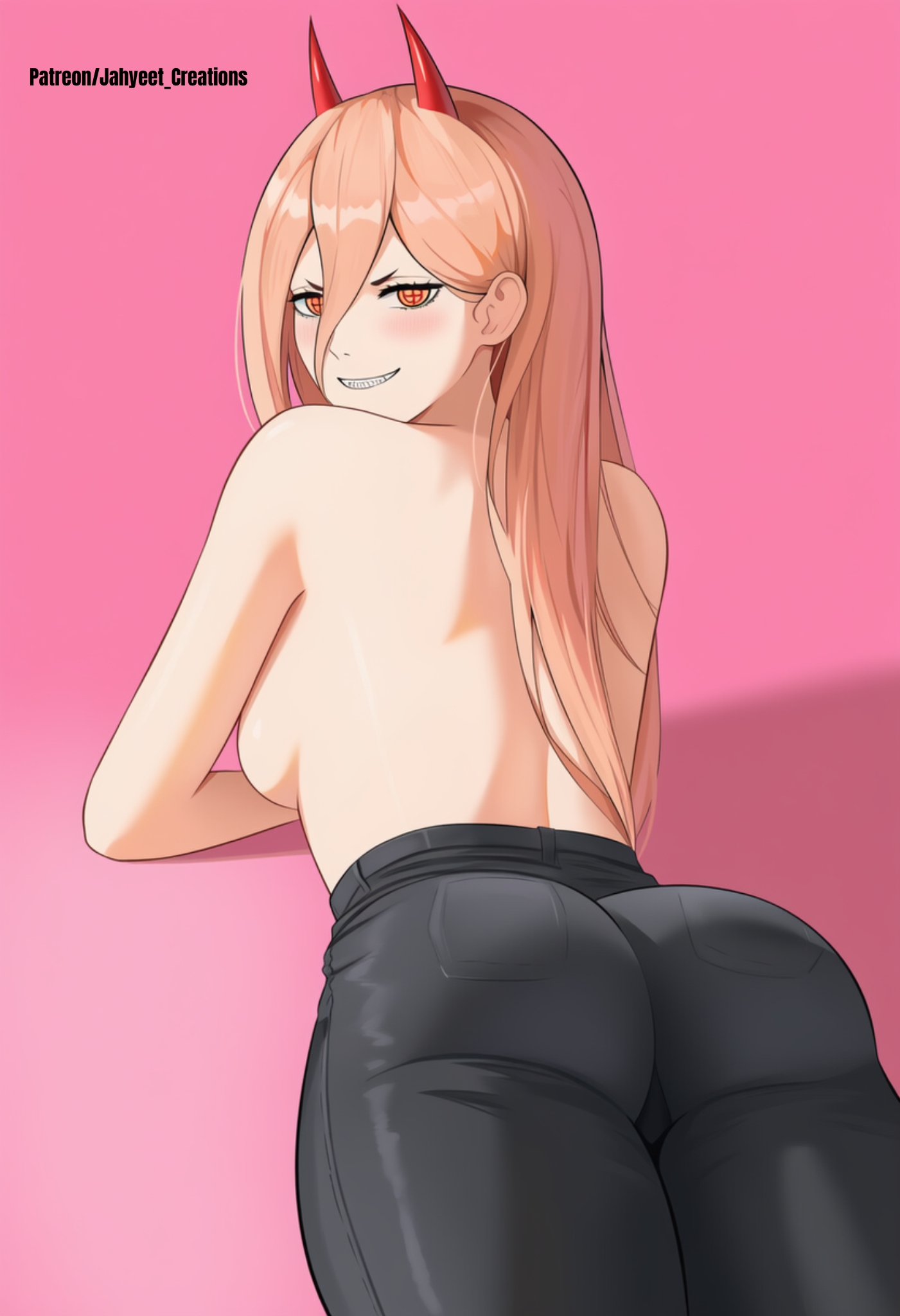 ai generated, anime, blood devil (chainsaw man), bubble ass, bubble butt, buttjob, chainsaw man, devil, female, lying on stomach, power (chainsaw man), solo, tight clothing, topless