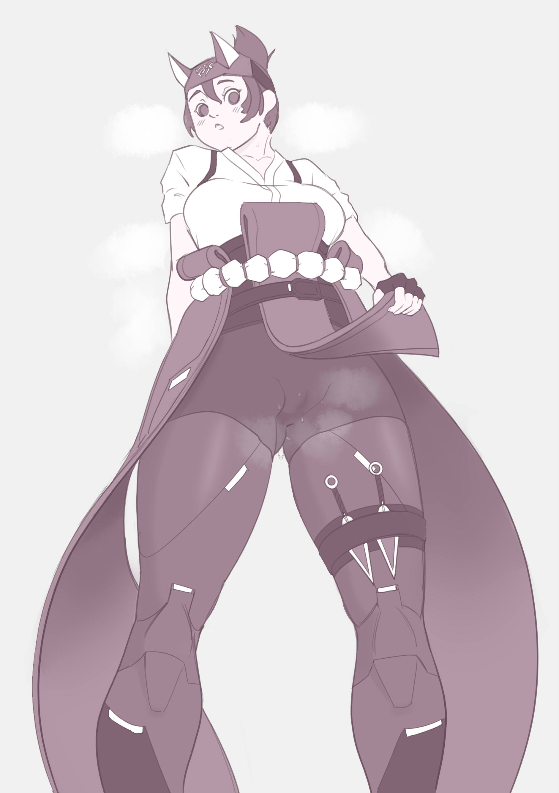 1girls, 2d, bangs, blizzard entertainment, clothed, clothed female, female, horny, kiriko (overwatch), looking at viewer, musk, musk clouds, musky, musky pussy, overwatch, overwatch 2, ponytail, pussy, sovoy, standing, steamy, tagme (artist), viewed from below, wet, wet panties, wet pussy
