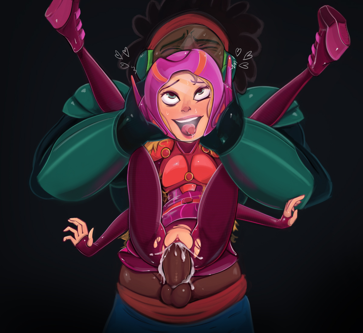 1boy, 1girls, 2d, 2d (artwork), ahe gao, ahegao, balls, big balls, big hero 6, big penis, breasts, color, cum, cum in pussy, cum inside, cum leaking, dark skin, dark-skinned male, enjoying, female, honey lemon, illustration, interracial, large penis, male, marvel, marvel comics, medium breasts, penis, pussy, saucy-scones, sex, skinny, straight, thin waist, tight fit, tight pussy, unseen male face, vaginal penetration, wasabi-no-ginger