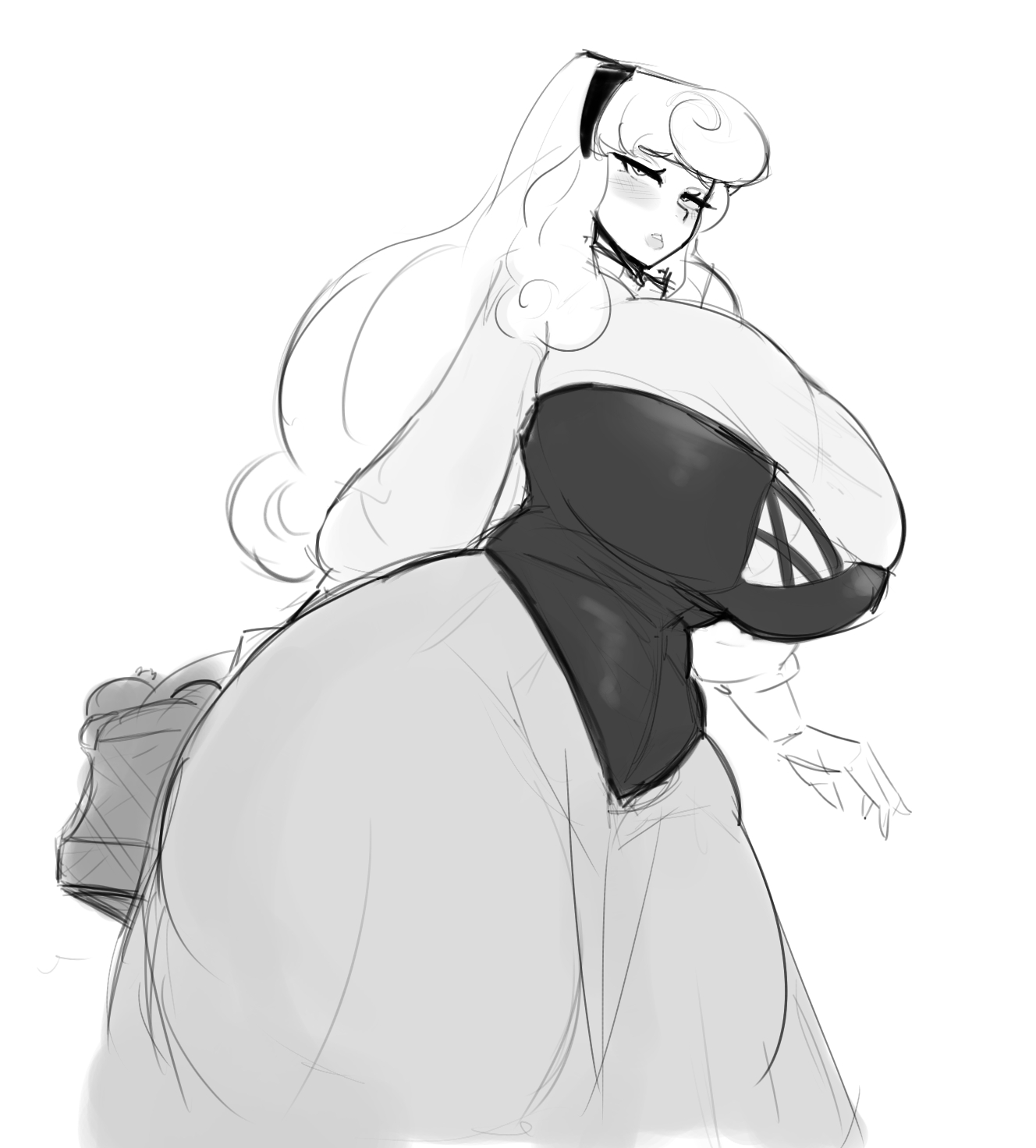 1girls, ass, aurora (sleeping beauty), big ass, big breasts, blonde hair, blush, breasts, disney, disney princess, female, female only, happy female, horny female, josebonn, large ass, large breasts, lips, monochrome, princess, rough sketch, royalty, sleeping beauty (1959 film), solo, solo female, yellow hair