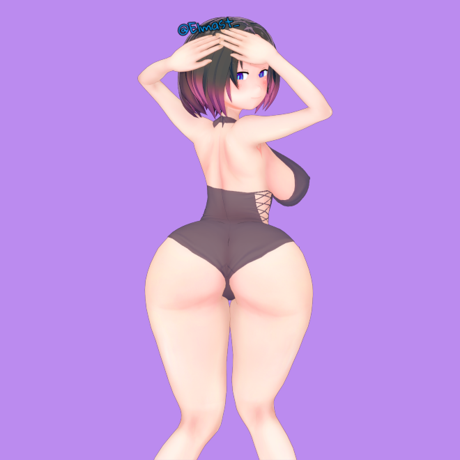 3d 3d_(artwork) back_view backboob big_ass big_breasts big_butt elma_(dragon_maid) elmast_ hands_behind_head kobayashi-san_chi_no_maidragon lingerie looking_at_viewer miss_kobayashi's_dragon_maid simple_background thick_thighs