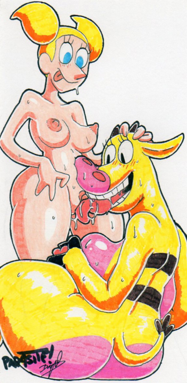 2019 anthro ass big_butt blush blush_lines bodily_fluids cartoon_network cow_(character) cow_and_chicken cunnilingus dee_dee_(dexter's_laboratory) dexter's_laboratory duo female female/female genitals glistening glistening_body hand_on_head hi_res human mammal oral parasitedeath sex sweat sweatdrop sweaty_genitalia teeth tongue tongue_out traditional_media_(artwork) vaginal_penetration