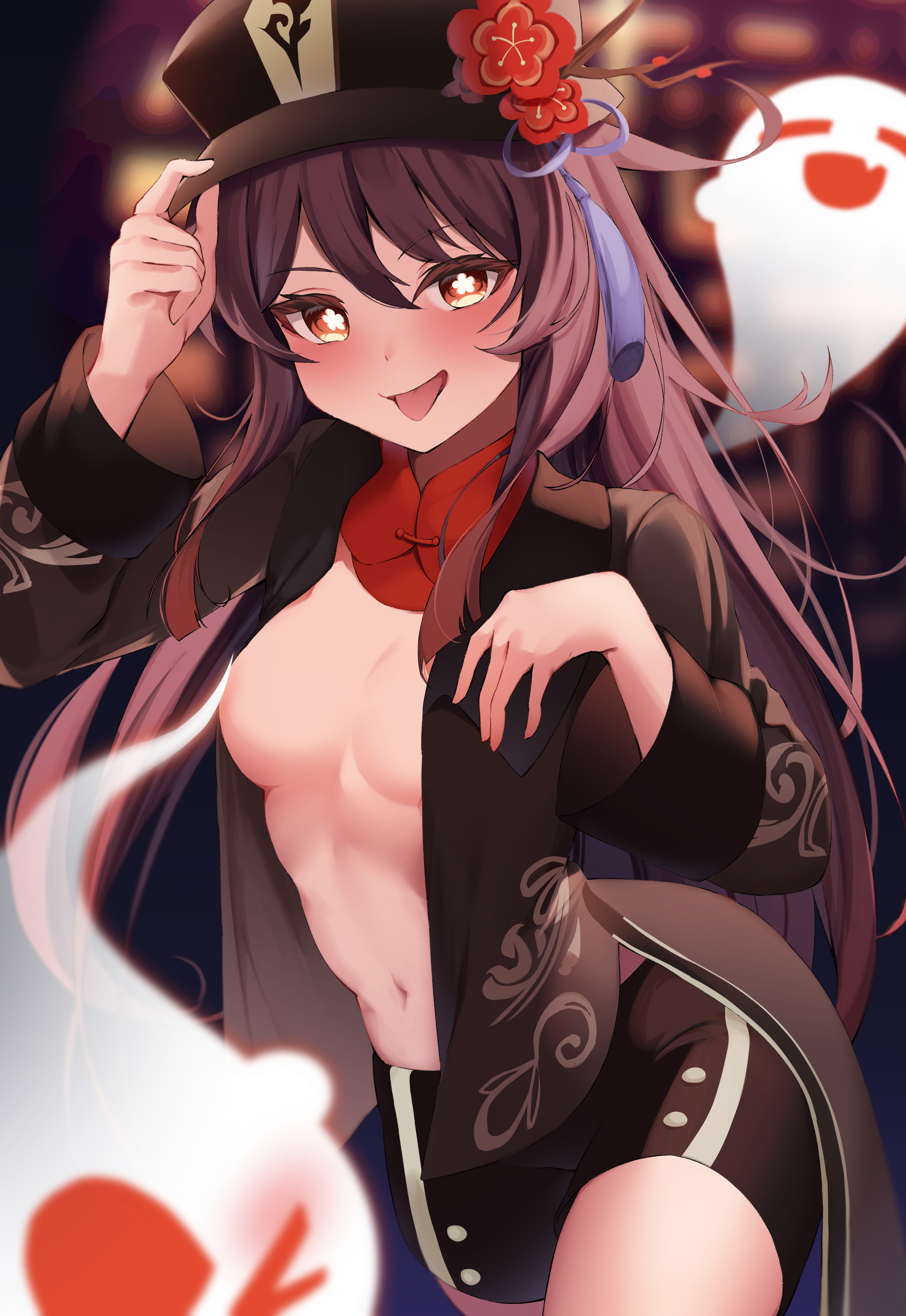 1girls, brown eyes, brown hair, convenient censoring, empty (mn3k yo), female, genshin impact, hu tao (genshin impact)