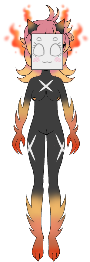 anthro breasts edit face_covered fan_character female female_only fire_creature full_body functionally_nude functionally_nude_female honeko horns looking_at_viewer magma medium_breasts nipples nude old_design orange_nipples original owo paper_face paper_mask pink_hair pussy thighhighs vesta_(fpvztrp)