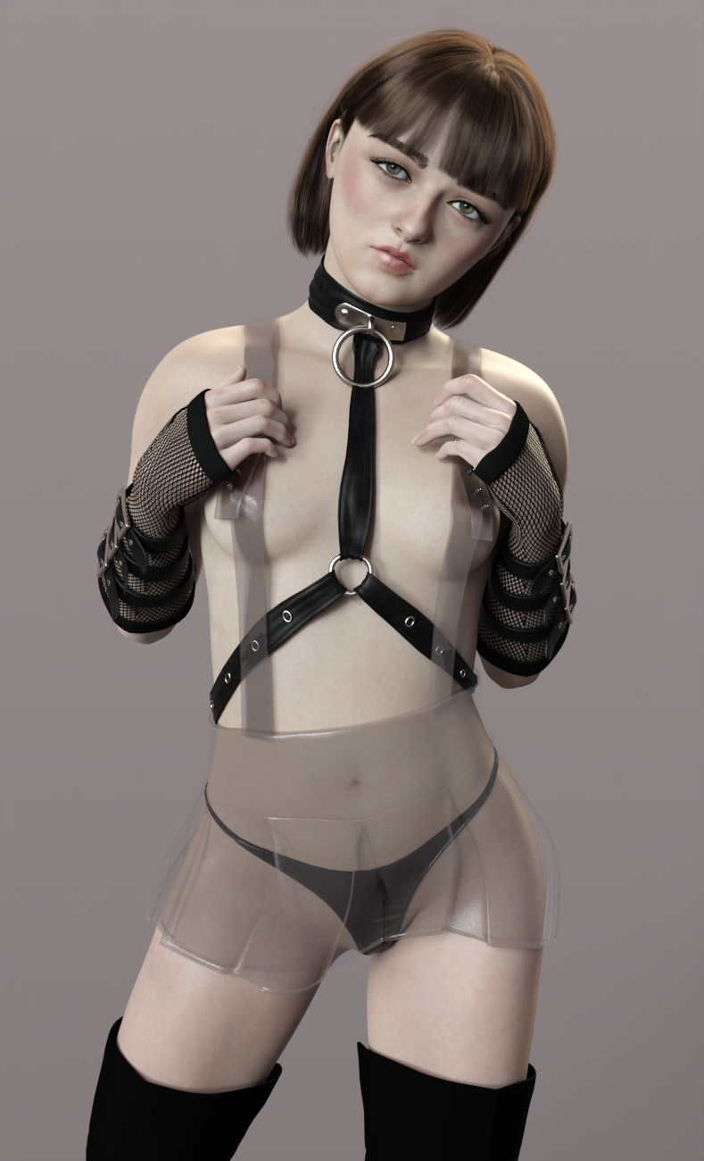 1girls 3d 3d_(artwork) almost_naked arya_stark breasts celebrity daz3d daz_studio dress female female_only maisie_williams pin3d pixiv small_breasts solo suspenders tagme