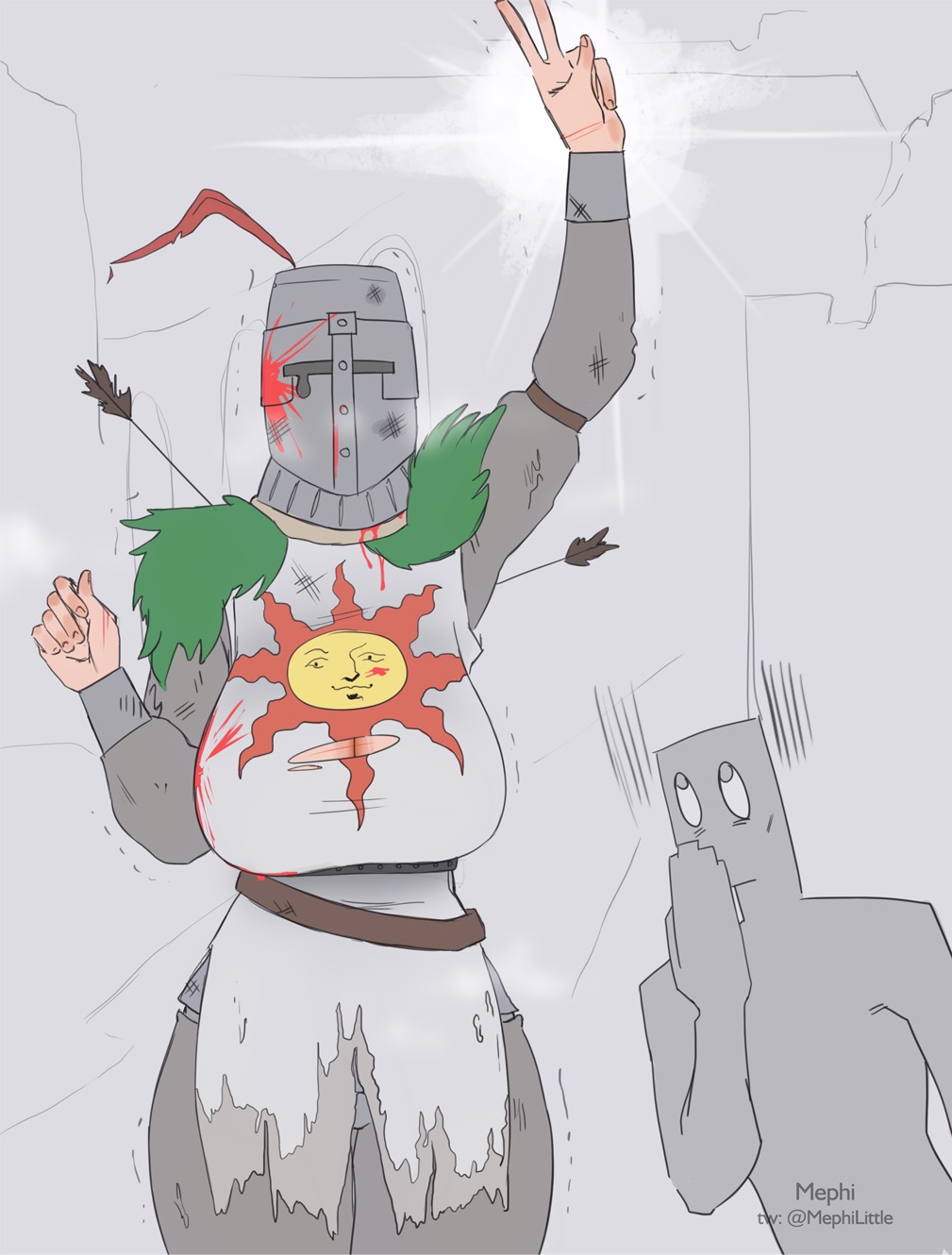 1girls 1other big_breasts blood cleavage dark_souls female female_focus female_knight fromsoftware fully_clothed genderswap_(mtf) helmet huge_breasts injury knight littlemephi masked masked_female rule_63 sagging_breasts solaire_of_astora solo_focus torn_clothes v wide_hips