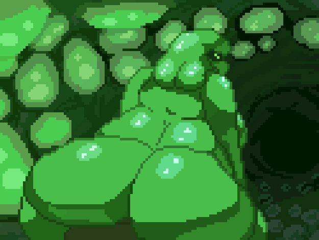 animated, ass, big ass, big butt, cave, cowgirl position, dick, female, male, penis, pixel art, slime, slime girl