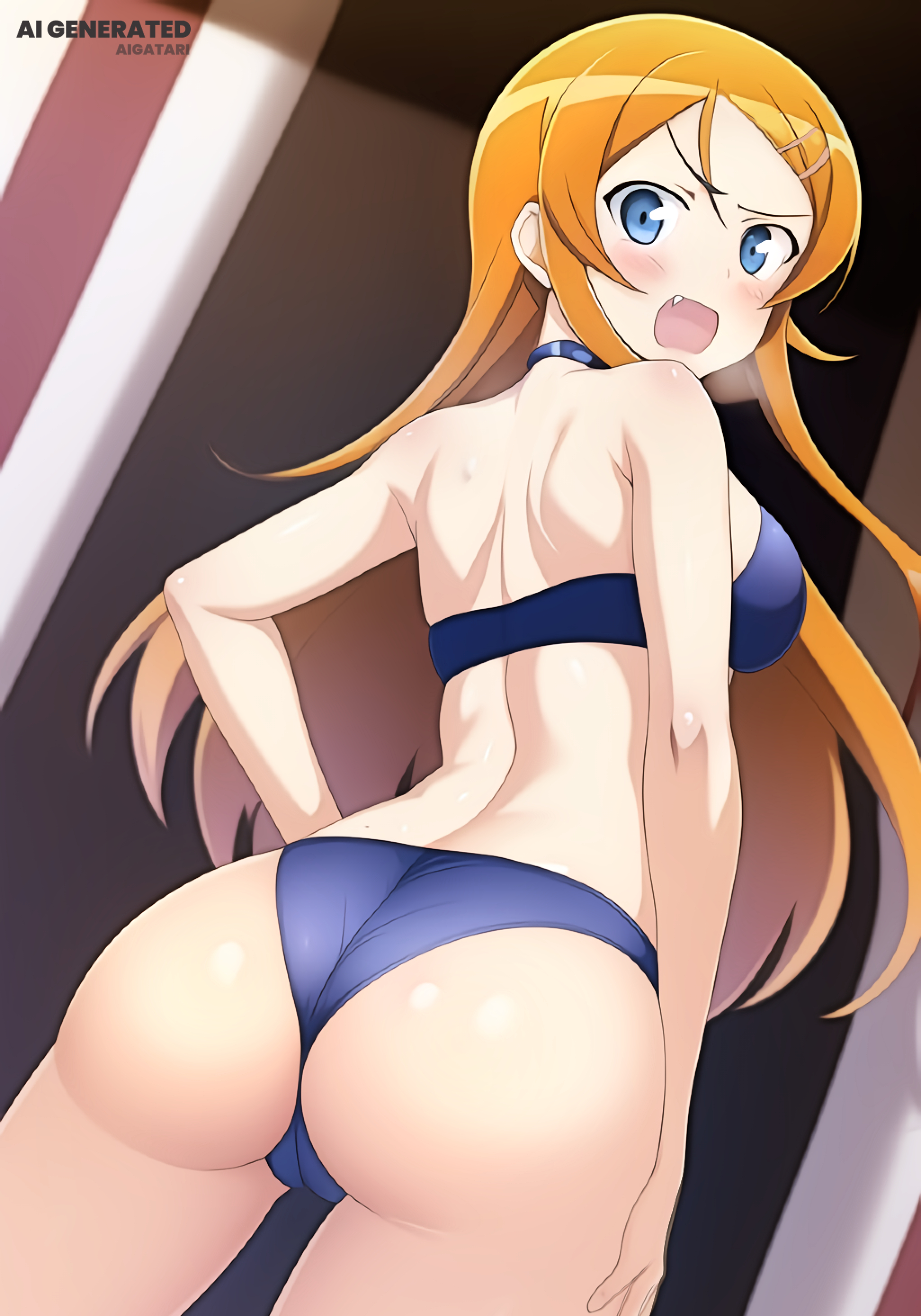 1girls, ai generated, ass, back view, bikini, blue eyes, breasts, female, female focus, female only, kousaka kirino, long hair, medium breasts, nai diffusion, orange hair, ore no imouto ga konna ni kawaii wake ga nai, solo, stable diffusion, standing, thick thighs, thighs