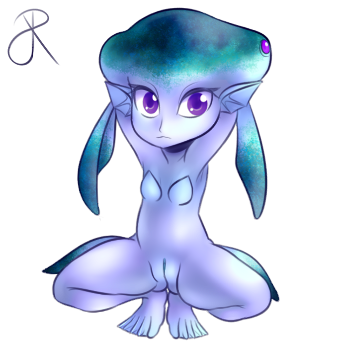 1girls armpits arms_up blue_skin female female_zora fish_girl frown head_fin ocarina_of_time princess_ruto princess_ruto_(young) purple_eyes pussy rasenxoru solo squatting the_legend_of_zelda transparent_background webbed_feet young zora