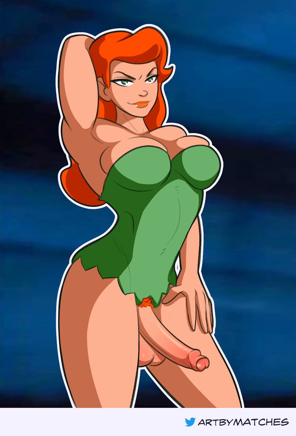 1futa, 2022, artbymatches, balls, batman (series), batman: the animated series, big breasts, big penis, bottomless, breasts, clothed, clothing, dc, dc comics, dcau, erection, foreskin, futa only, futanari, human, intersex, light skin, light-skinned futa, long hair, mostly clothed, orange hair, partially retracted foreskin, penis, poison ivy, poison ivy (dcau), retracted foreskin, skindentation, solo, solo futa, standing, uncircumcised, uncut
