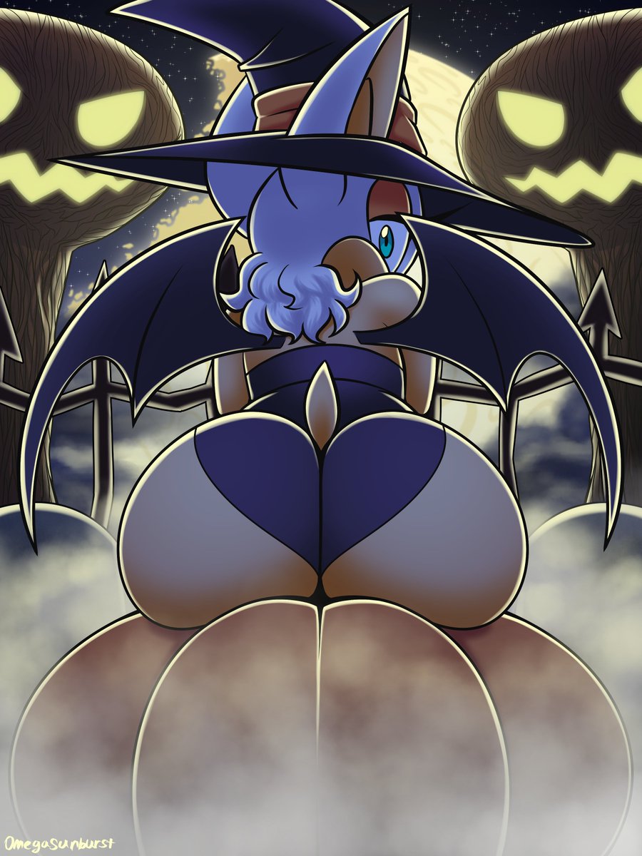 1girls anthro ass ass_focus bat bat_ears bat_wings big_ass bimbo bottomwear bubble_butt dat_ass fat_ass female female_only furry green_eyes hair halloween hat headwear huge_ass large_ass omegasunburst pumpkin rouge_the_bat sega sitting_on_pumpkin solo solo_female sonic_(series) sonic_speed_simulator sonic_the_hedgehog_(series) tail topwear wings witch witch_hat