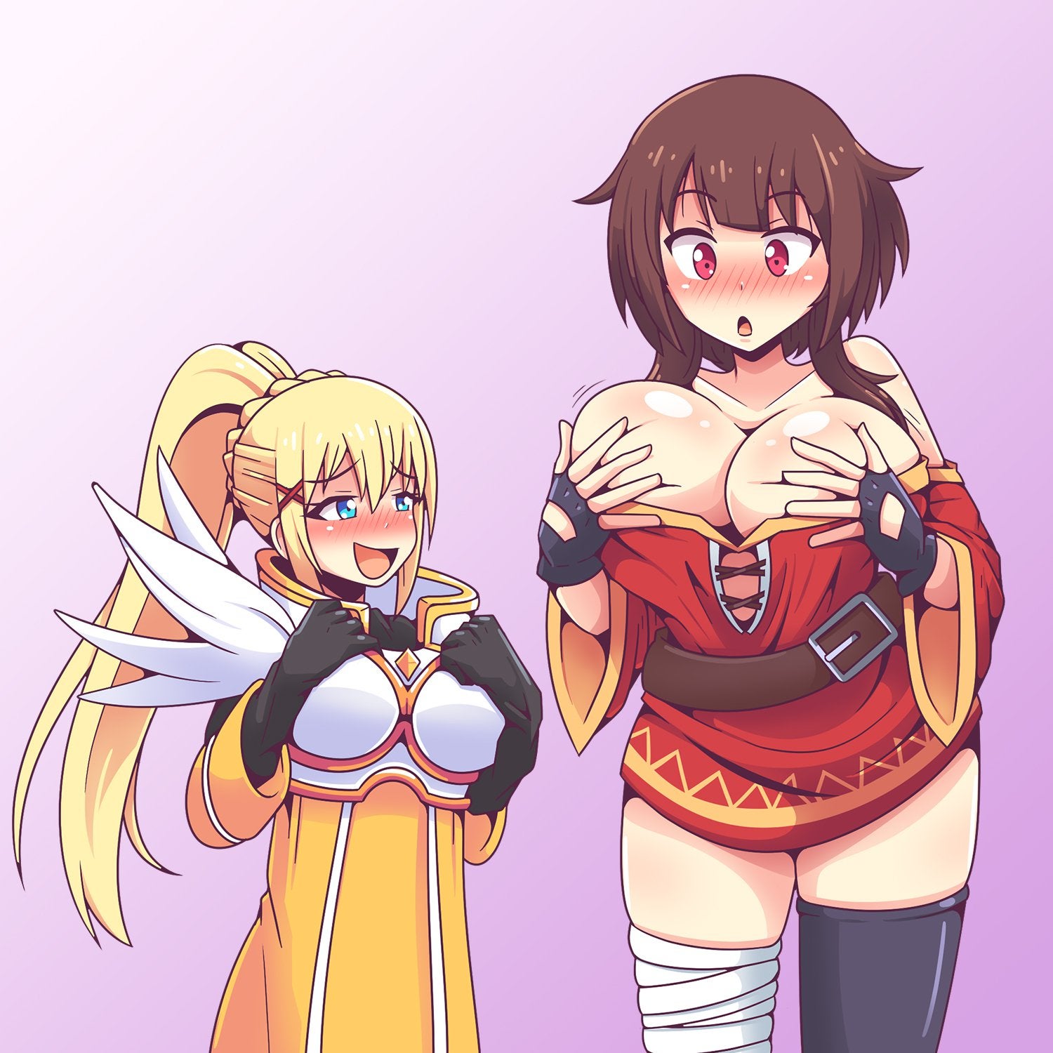 attribute swap, big breasts, breasts, darkness (konosuba), female, height difference, kono subarashii sekai ni shukufuku wo!, megumin