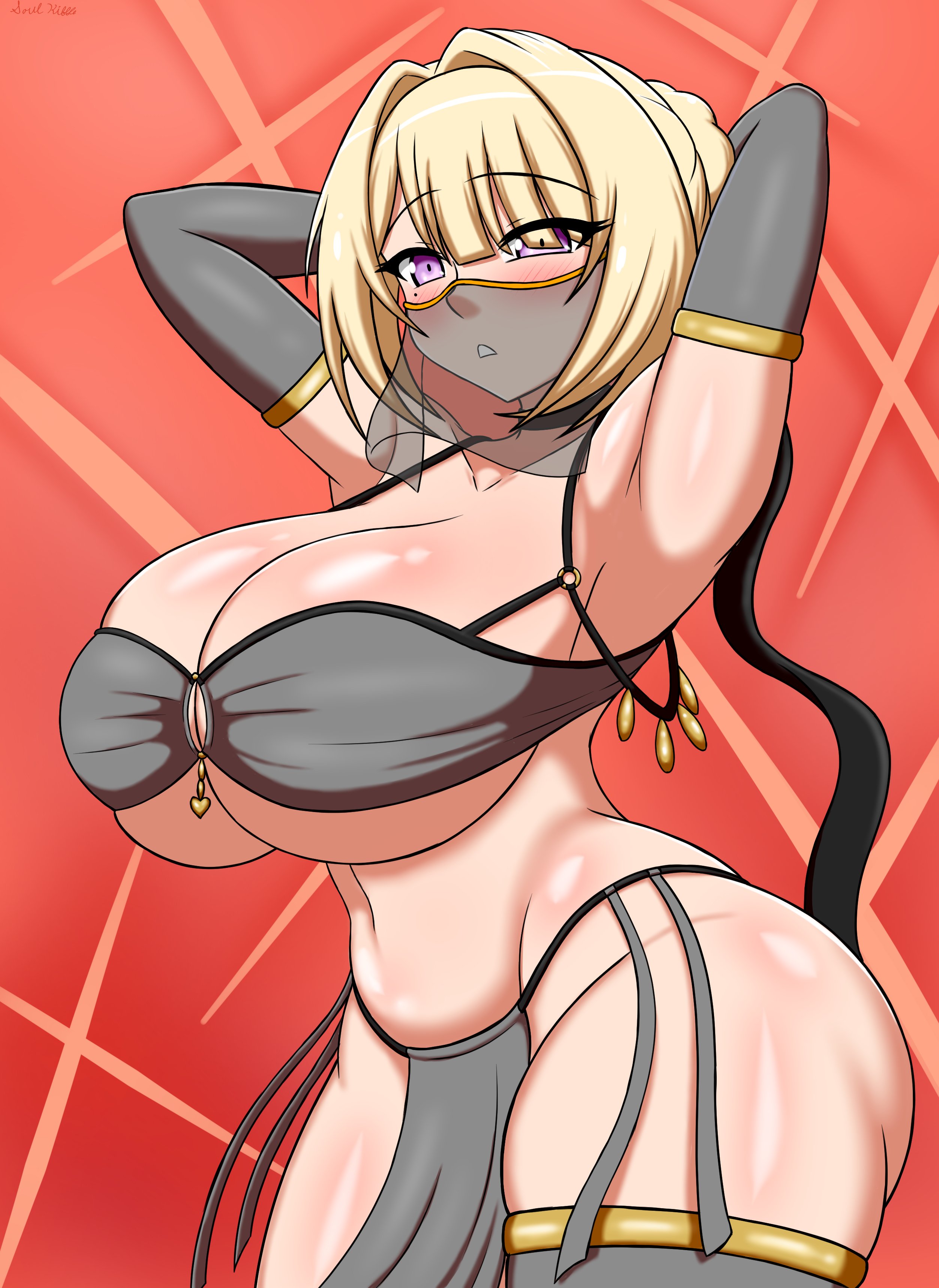 armpits, beauty mark, belly dancer, big ass, big boobs, big breasts, blonde hair, breasts, evelyn chevalier, female, gigantic titties, hair tie, huge breasts, soulkibble, stars of lyra, thicc, thighs, tits, zenless zone zero