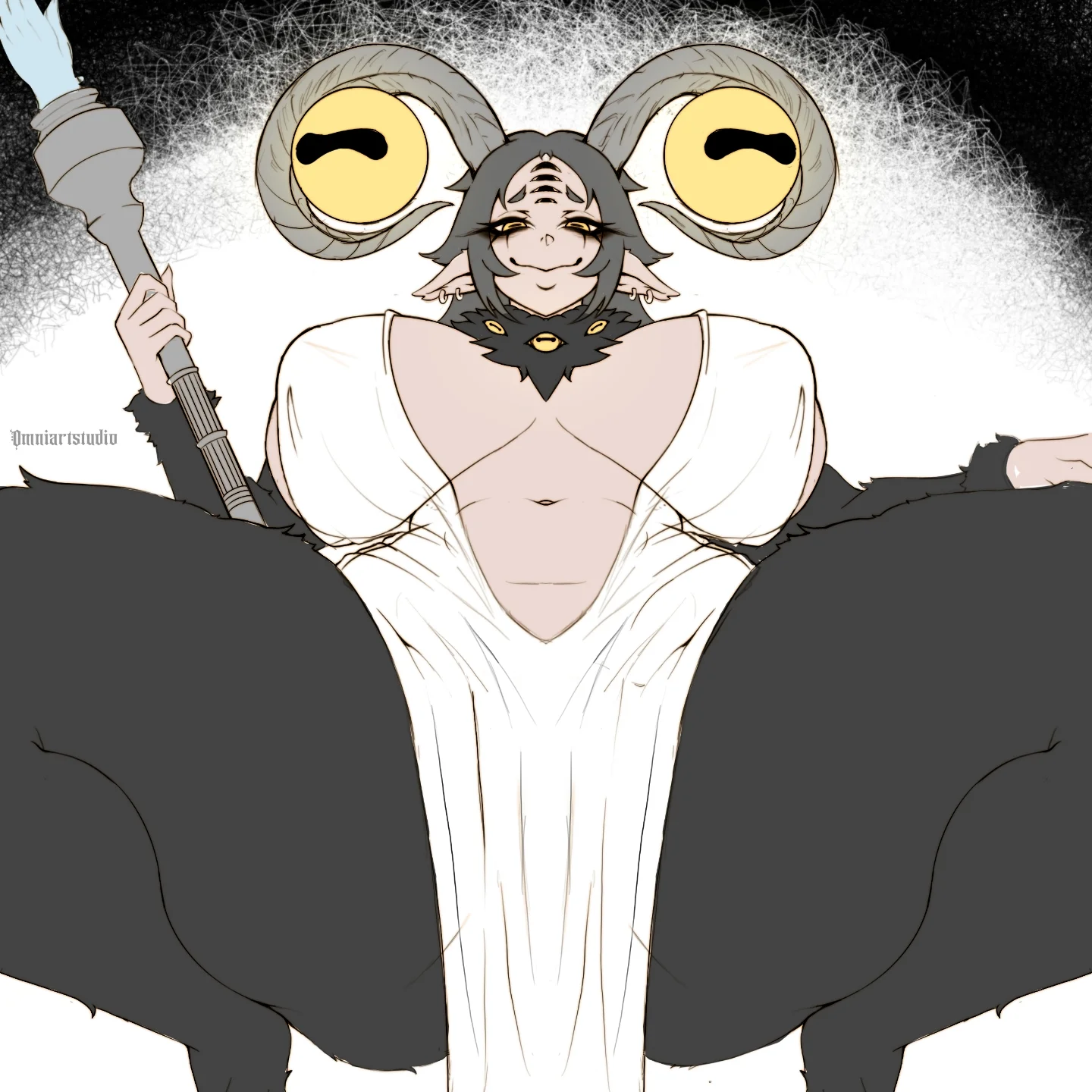 1girls, big ass, big breasts, breasts, elden ring, elden ring nightreign, female, female only, fromsoftware, humanized, libra creature of night, omniartstudio, rule 63, squatting, thick thighs