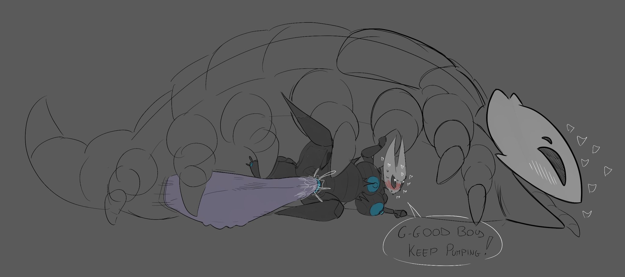 1boy, 1girls, 2 horns, alternate body type, alternate breast size, ananonimusidiot, arthropod, artist name, bell beast, big ass, big breasts, big butt, black body, black skin, breasts, bubble ass, bubble butt, bug, bug girl, female, hollow knight, hollow knight: silksong, hornet (hollow knight), large ass, large breasts, large butt, male, pussy, silksong, size difference, team cherry, vaginal penetration