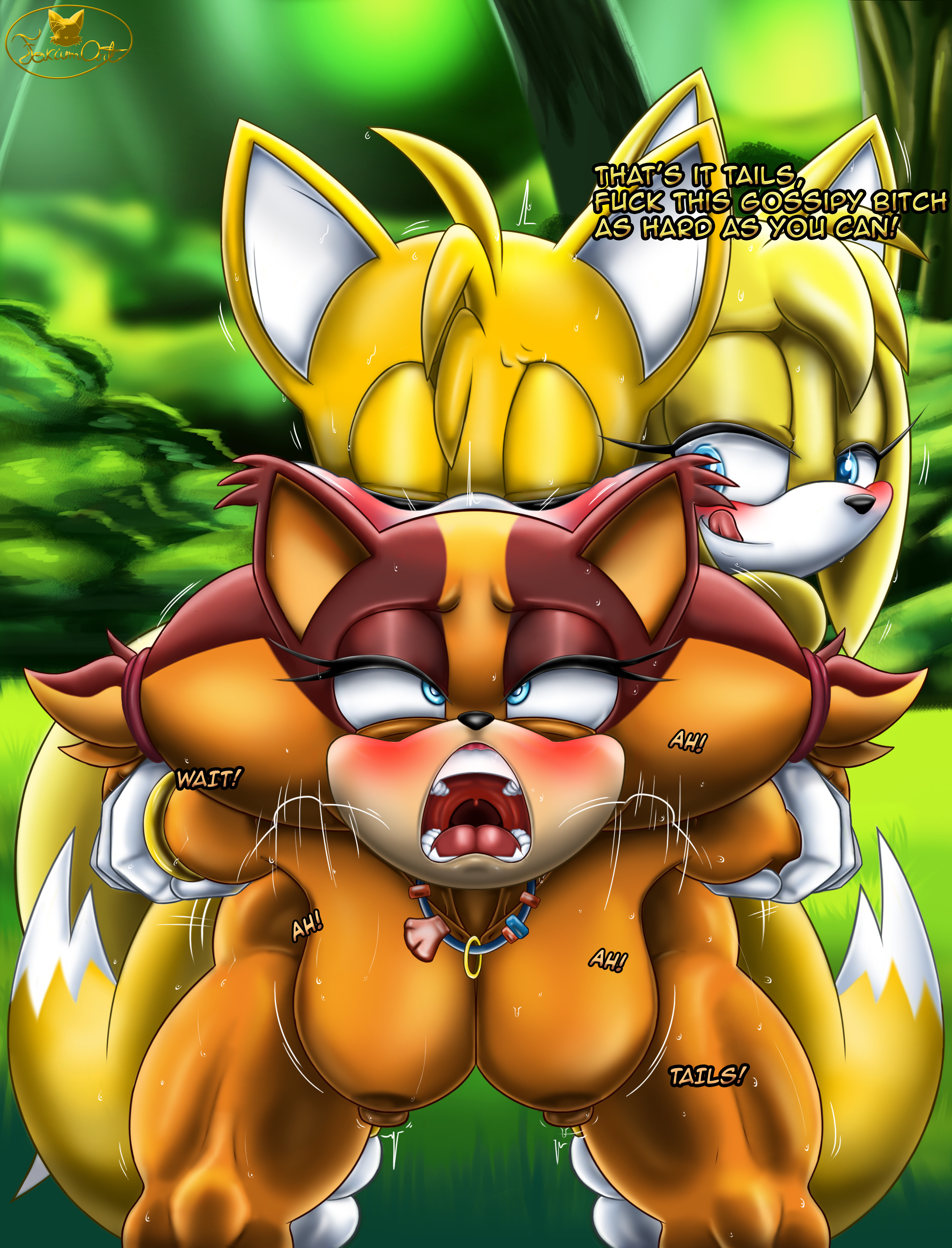 absurd res, age difference, anthro, badger, canid, canine, duo, female, fox, foxiumart, group, group sex, hi res, male, male/female, mammal, mustelid, musteline, older female, sega, sex, sonic (series), sonic boom, sonic the hedgehog (series), sticks the badger, sticks the jungle badger, tails the fox, threesome, younger male, zooey the fox