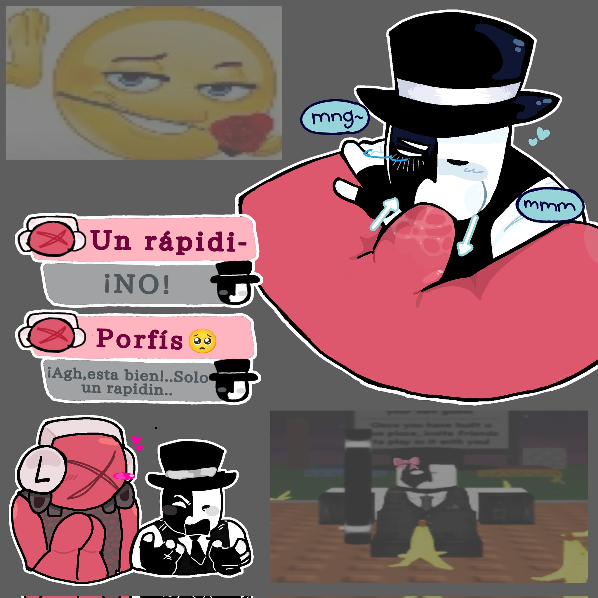 anal, artful (die of death), cumming, dialogue, die of death (roblox), gay, gay sex, killdroid (die of death), male, meme in the background, oral, penis, roblox, roblox game, robloxian, spanish text, tagme, womp0x