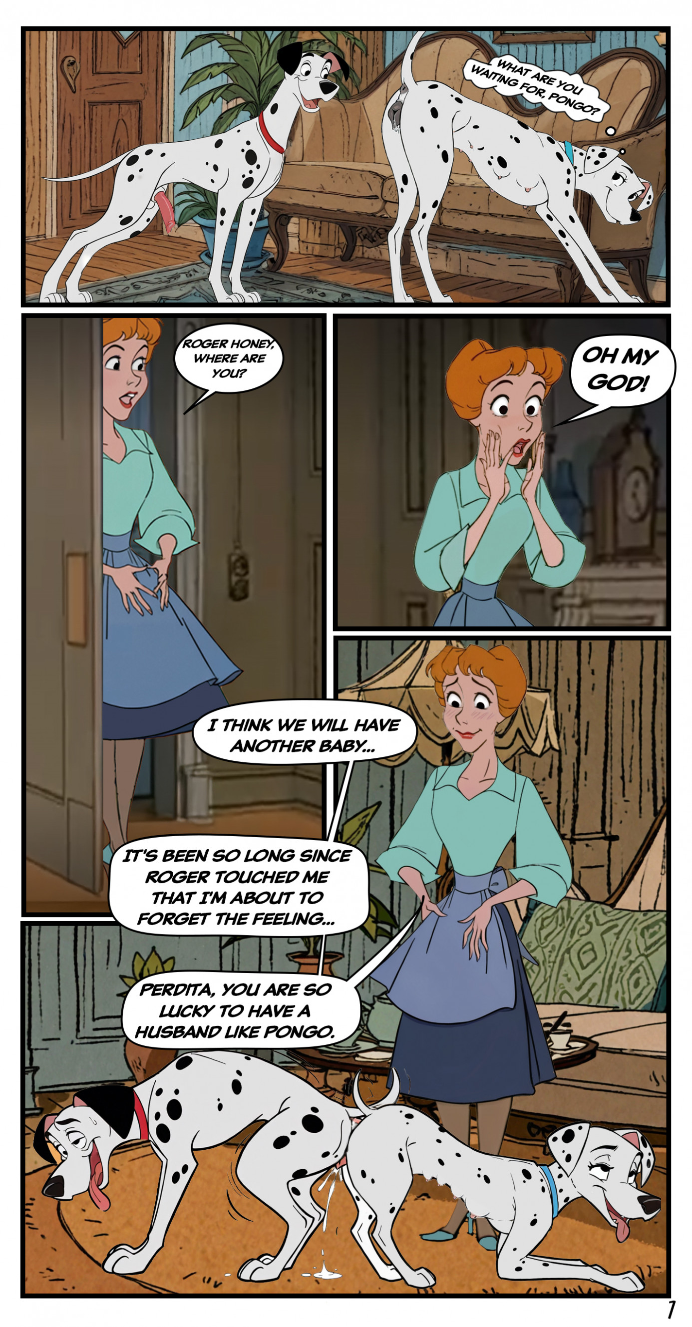 101 dalmatians, anita radcliffe, anus, canid, canine, canis, comic, dalmatian, disney, domestic dog, english, english text, female, feral, knotting, knotting position, male, penis, perdita, pongo, pussy, sambaci61, sex, text, text bubble, tongue, tongue out, zoophilia